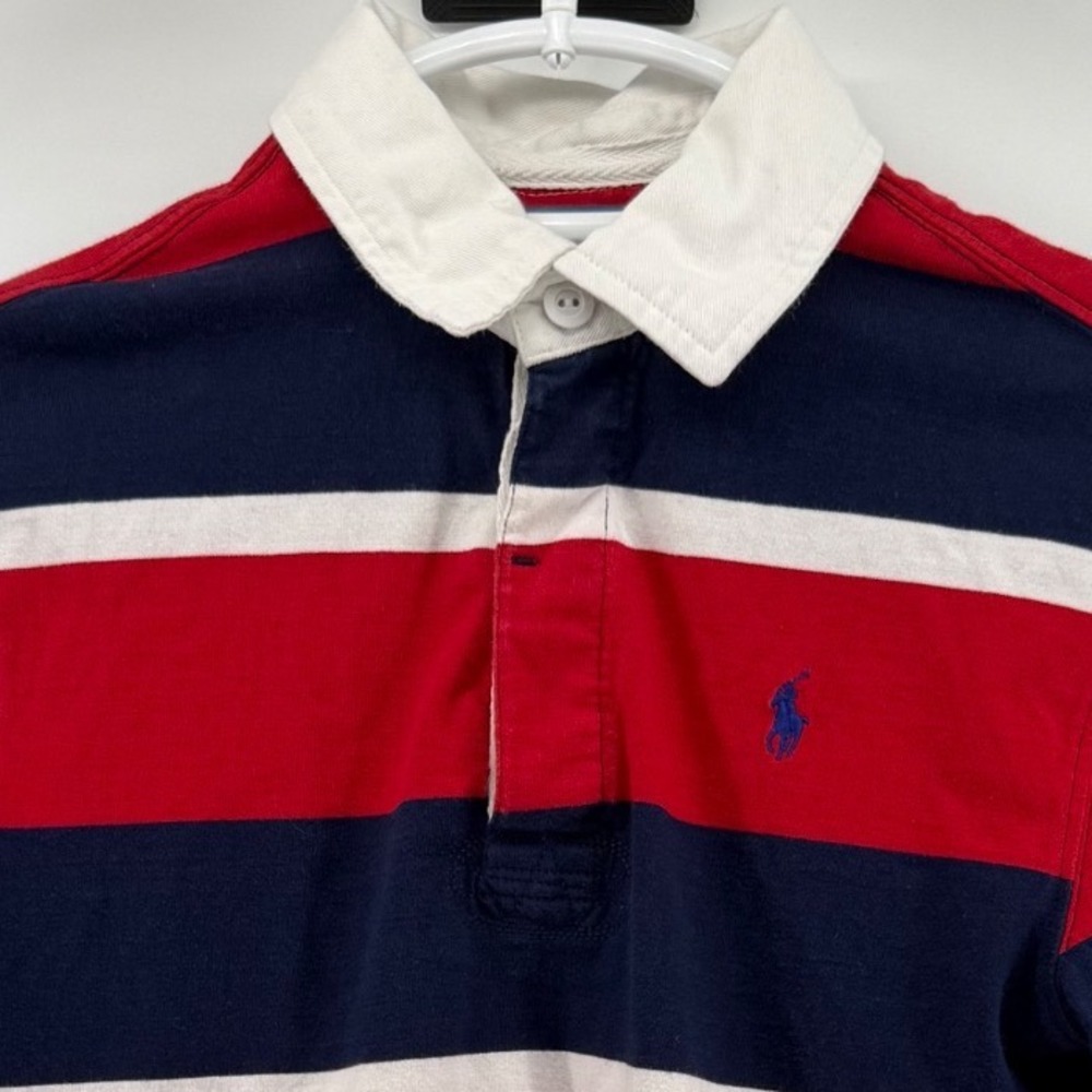 Polo Ralph Lauren Kids Red Navy Striped Long Sleeve Rugby Shirt Size M 10-12